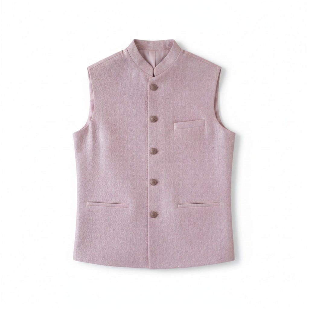 Men’s Pastel Mauve Textured Nehru Jacket – Minimal & Elegant Festive Wear