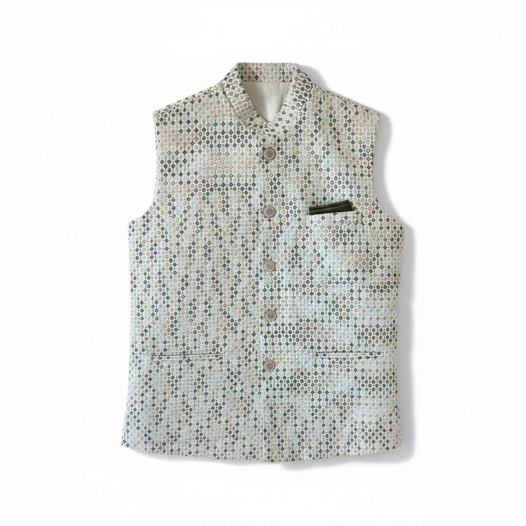 Men’s Mint Green Textured Pattern Nehru Jacket – Elegant Festive Wear