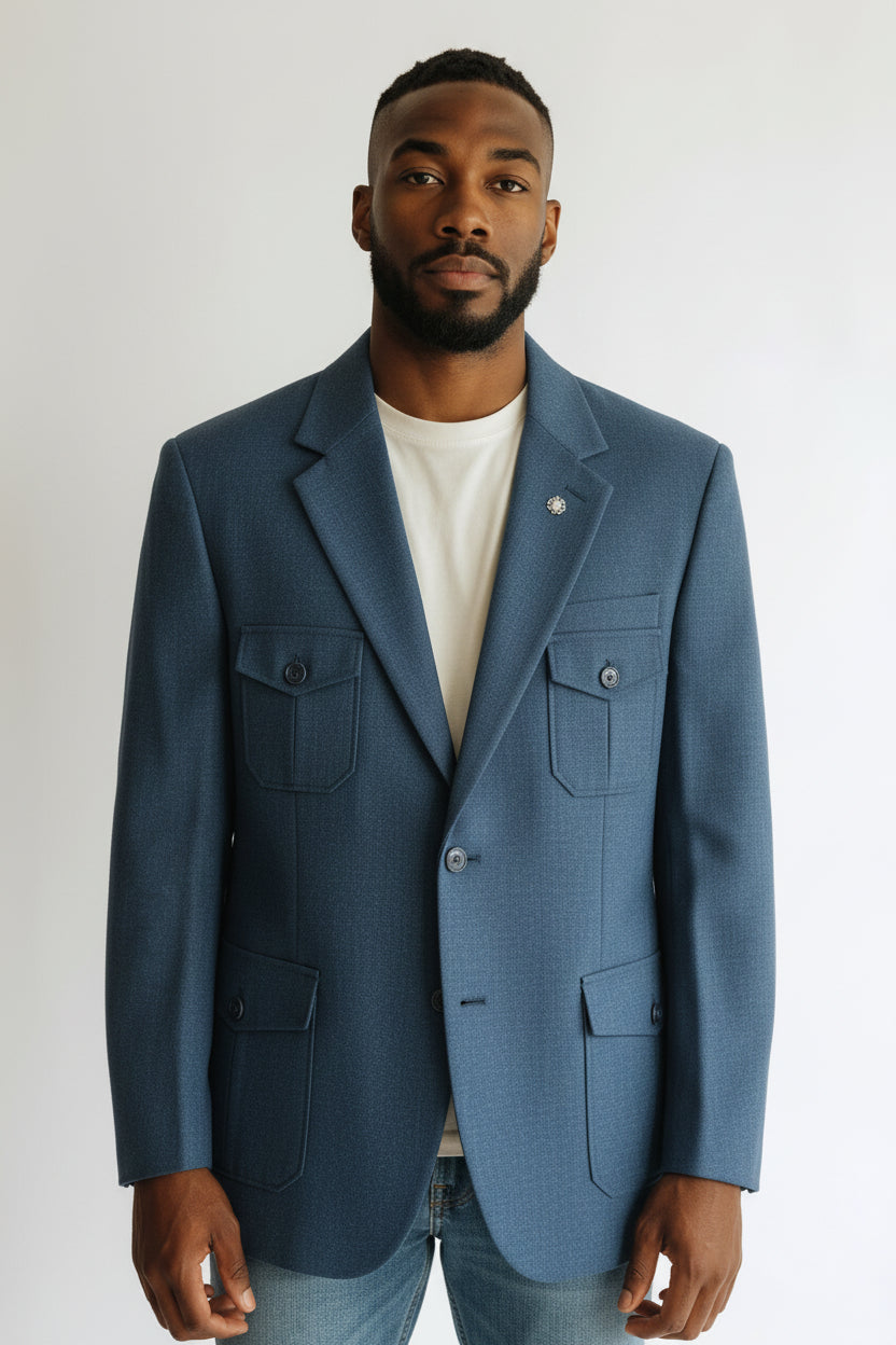 Men’s Teal Utility Pocket Blazer – Modern Tailored Smart Casual