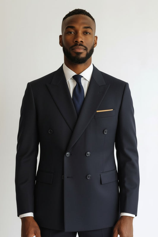 Men’s Navy Double-Breasted Suit – Tailored Peak Lapel Formalwear