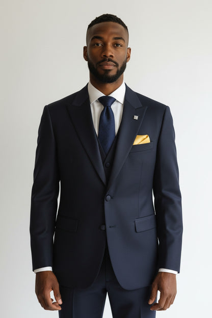 Men’s Navy Tailored 3-Piece Suit – Classic Single-Breasted Formalwear