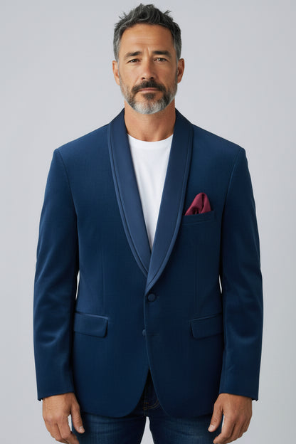 Men’s Navy Shawl Lapel Blazer – Elegant Tailored Evening Jacket