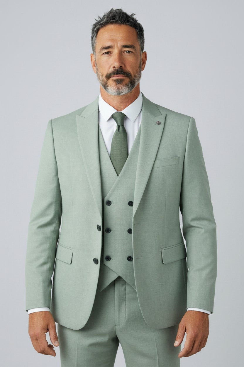 Men’s Sage Green 3-Piece Suit – Modern Wedding & Formalwear Set