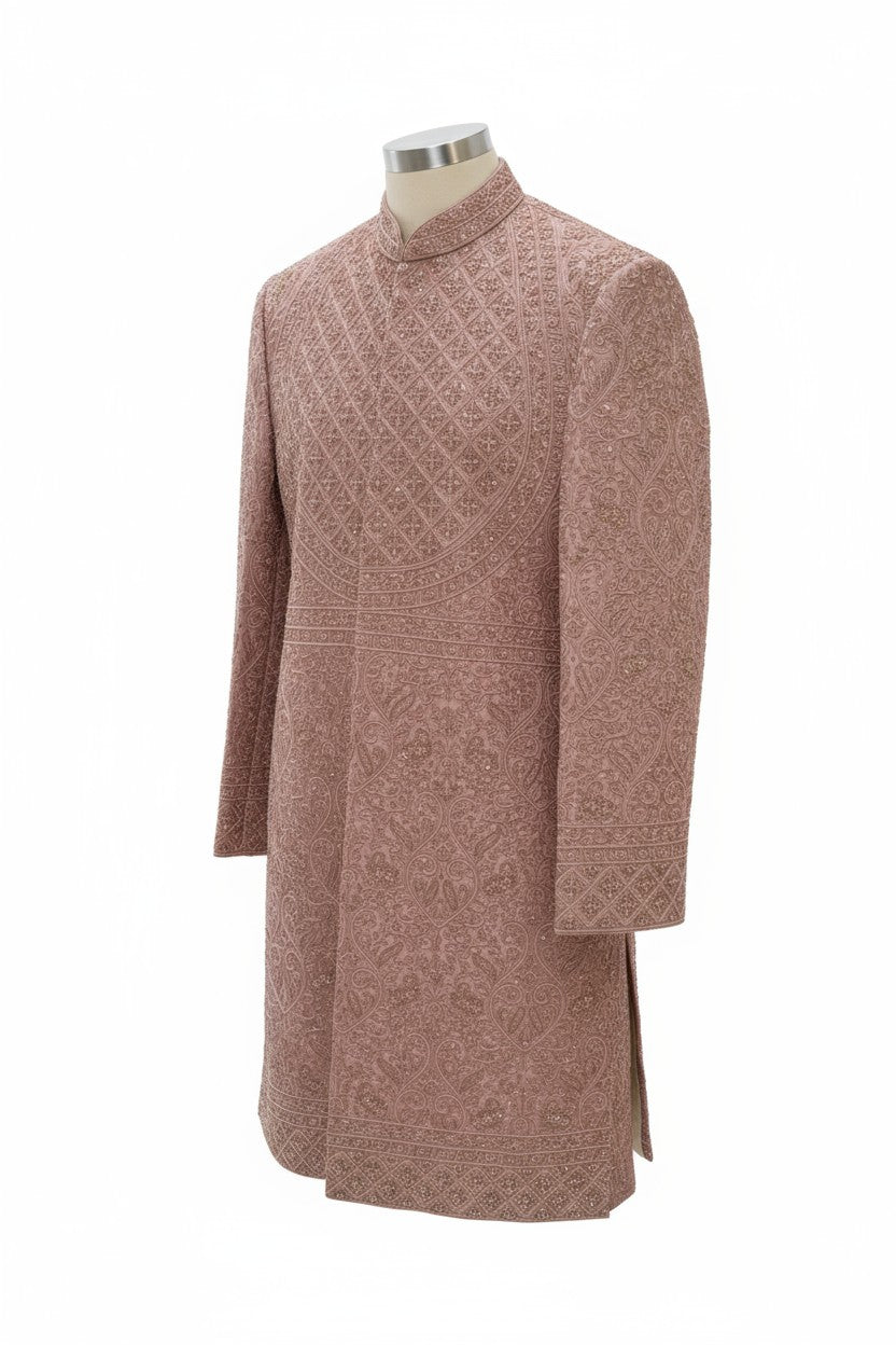 Dusty Rose Embroidered Sherwani for Men – Elegant Handcrafted Attire