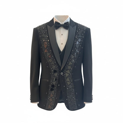 Black Luxury Mirror-Work Designer Tuxedo Set