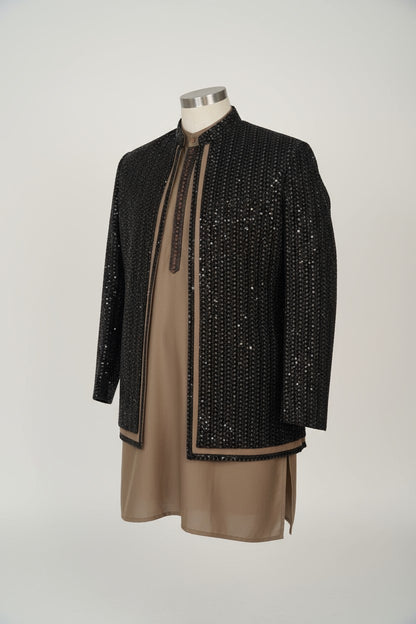 Black Sequin Indo-Western Jacket Set for Men