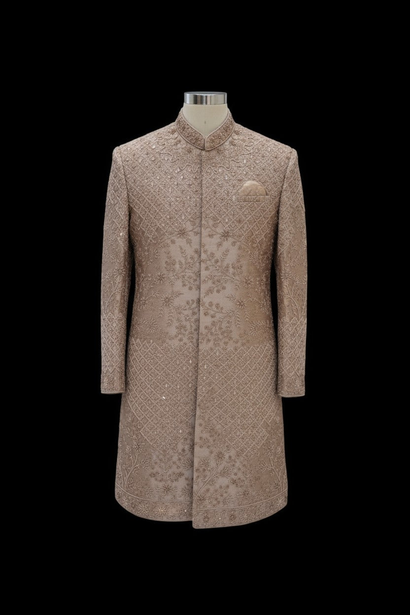 Blush Pink Embroidered Sherwani for Men – Handcrafted Wedding Ensemble
