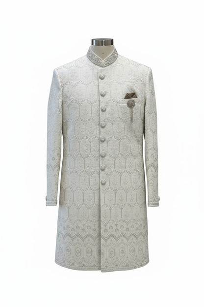 Ivory Embroidered Sherwani for Men – Modern Regal Wedding Ensemble
