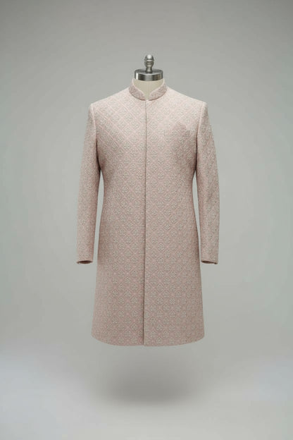 Blush Pink Jacquard Sherwani for Men – Elegant Minimal Wedding Attire