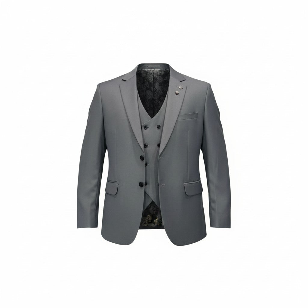 Men’s Classic Grey 3-Piece Suit – Modern Fit Business & Formal Wear