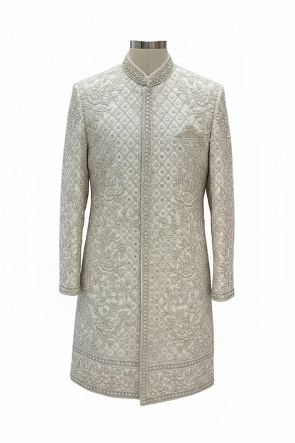 Ivory Hand-Embroidered Sherwani for Men – Luxurious Wedding Ensemble