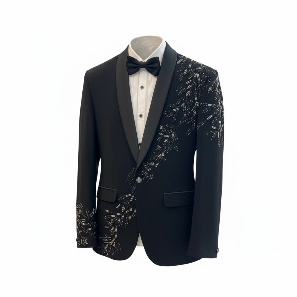 Black Luxury Asymmetric Embroidered Tuxedo Set