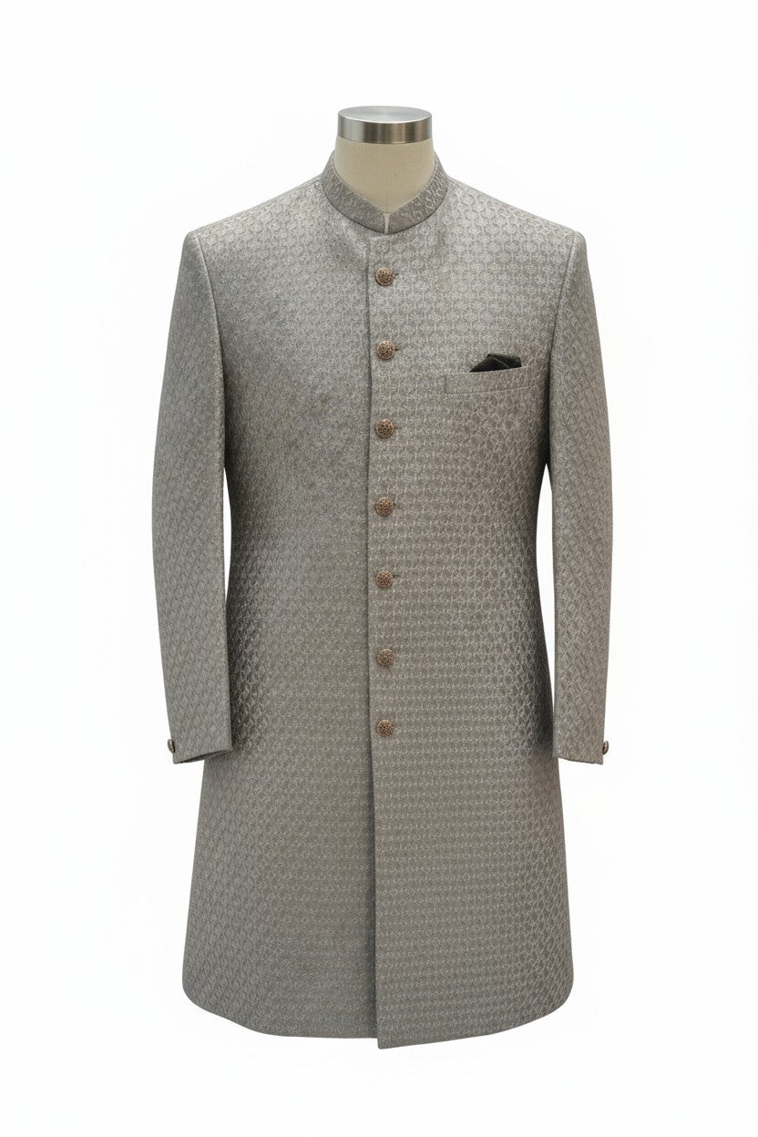 Champagne Beige Jacquard Sherwani for Men – Classic Wedding Ensemble