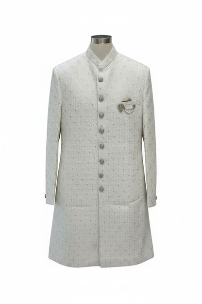 Ivory Embroidered Sherwani for Men – Regal Handcrafted Wedding Outfit