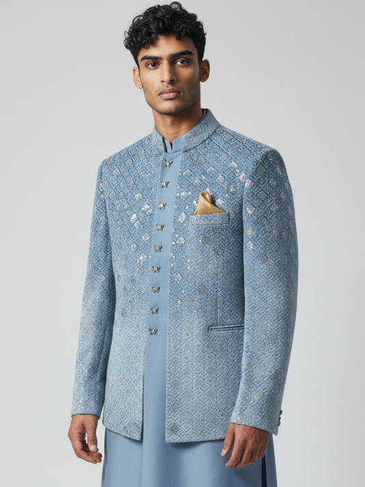 Powder Blue Indo-Western Jacket for Men