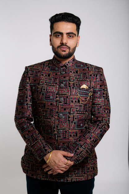 Multicolor Geometric Jodhpuri Suit – Designer Party Wear