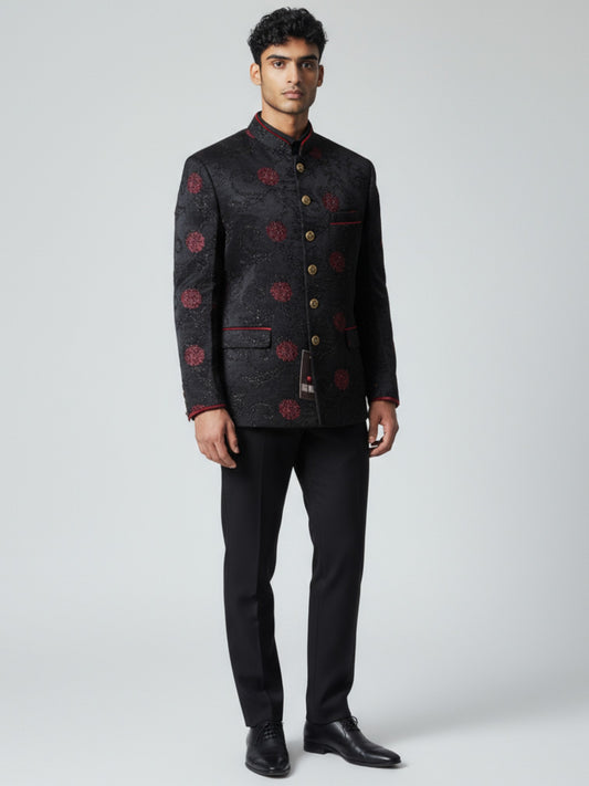 Black & Maroon Embroidered Jodhpuri Suit – Royal Wedding Wear