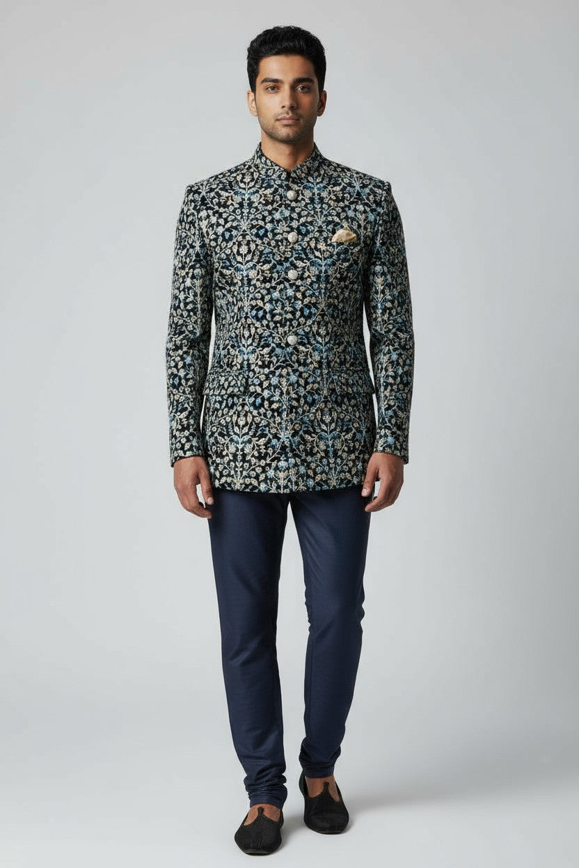 Black & Blue Embroidered Jodhpuri Suit – Regal Wedding Wear