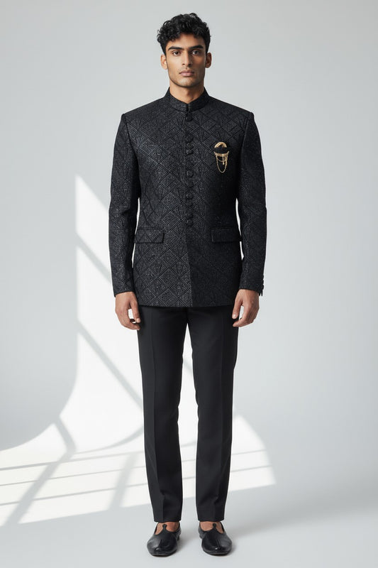 Black Textured Jodhpuri Suit – Classic Royal Party Wear