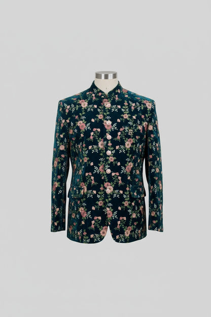 Green Floral Velvet Jodhpuri Suit – Elegant Wedding Wear