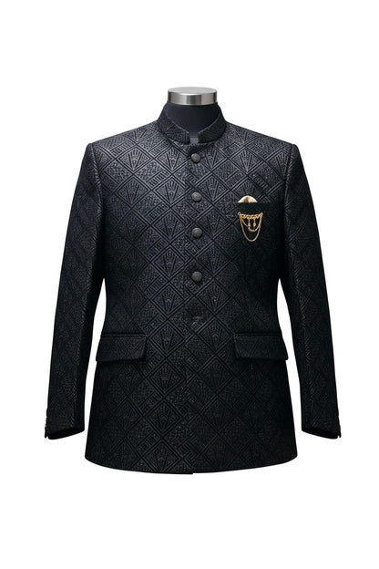Black Textured Jodhpuri Suit – Classic Royal Party Wear