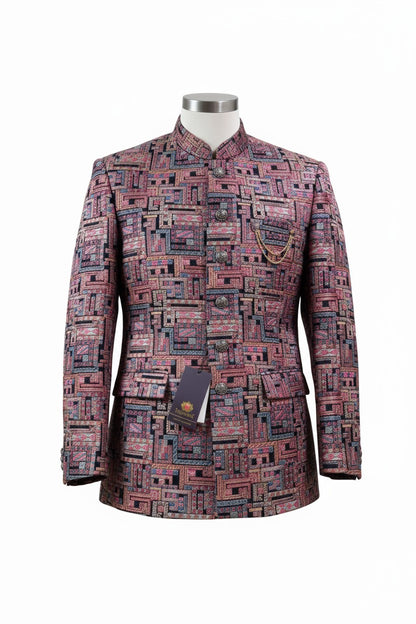 Multicolor Geometric Jodhpuri Suit – Designer Party Wear