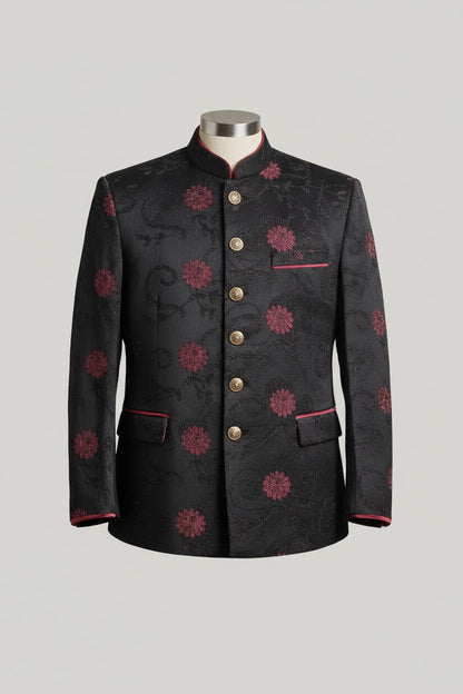 Black & Maroon Embroidered Jodhpuri Suit – Royal Wedding Wear