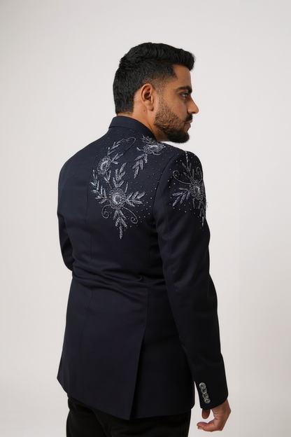 Navy Blue Embroidered Jodhpuri Suit – Classic Royal Design