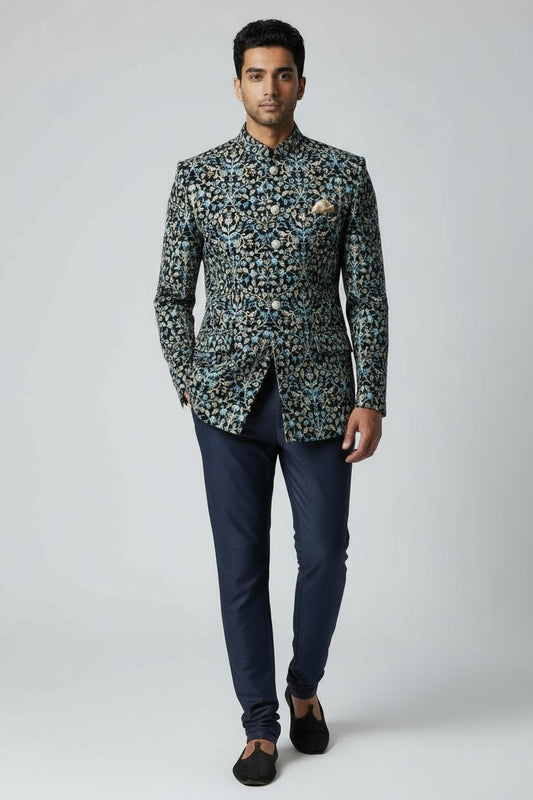Black & Blue Embroidered Jodhpuri Suit – Regal Wedding Wear