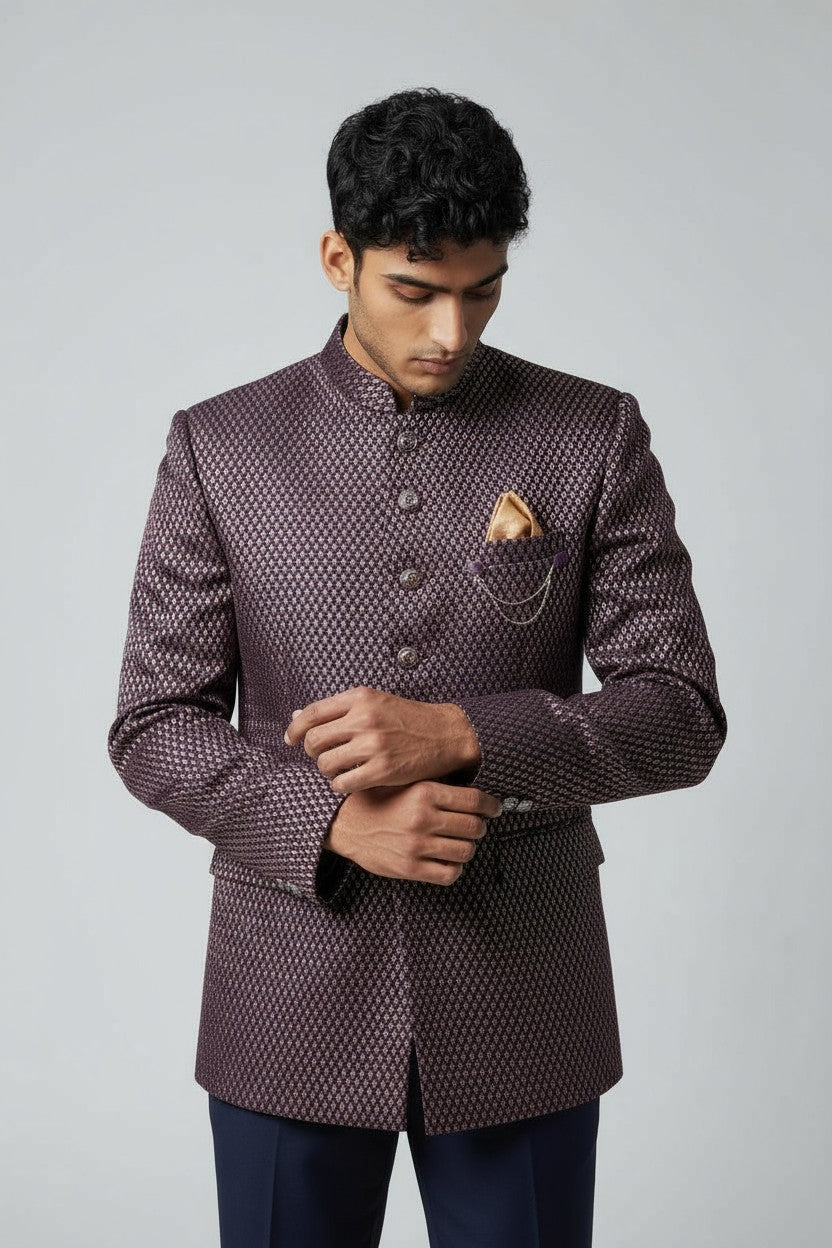 Maroon Textured Jodhpuri Suit – Royal Party & Wedding Wear