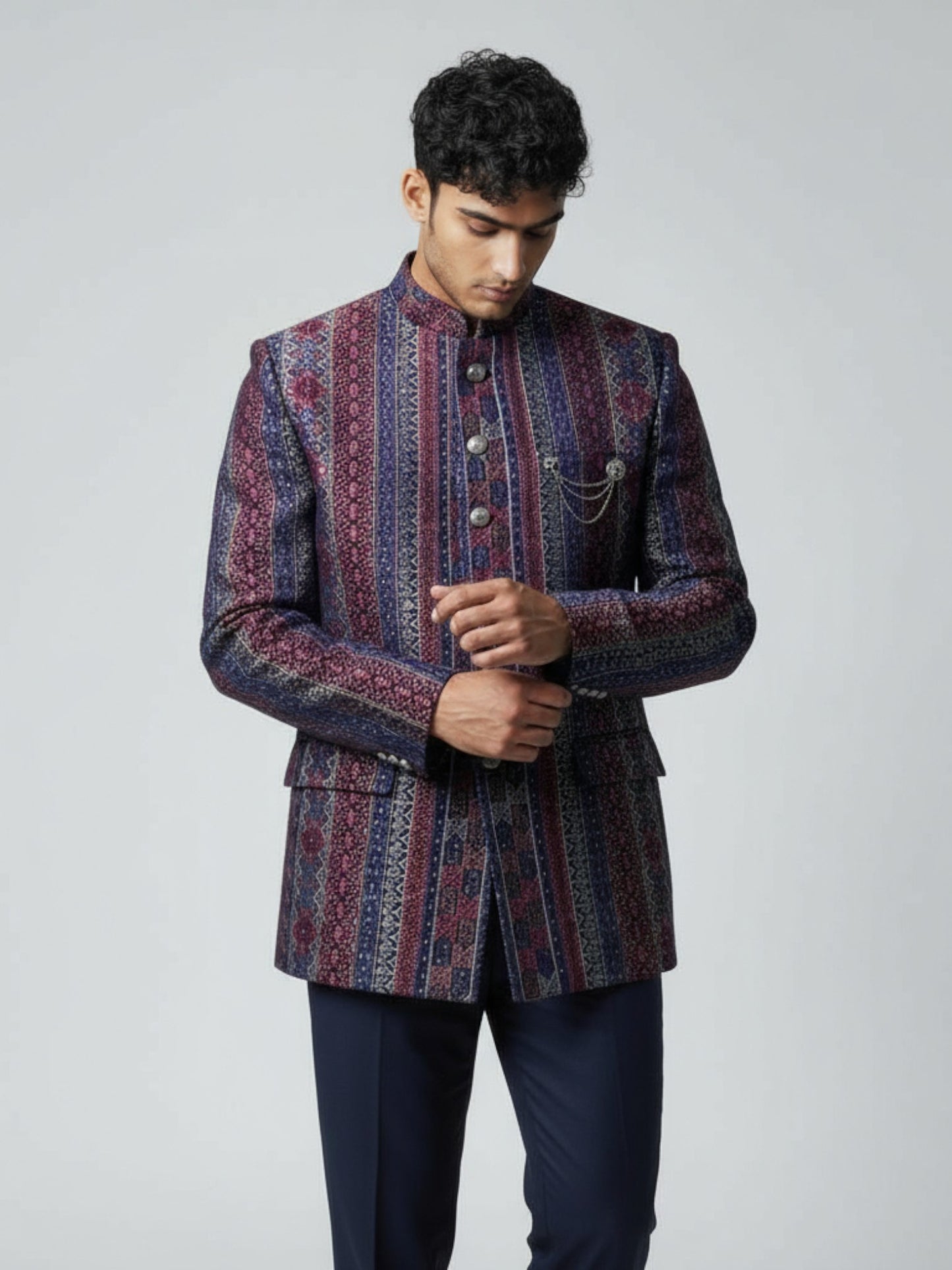 Maroon & Blue Striped Jodhpuri Suit – Designer Festive Wear
