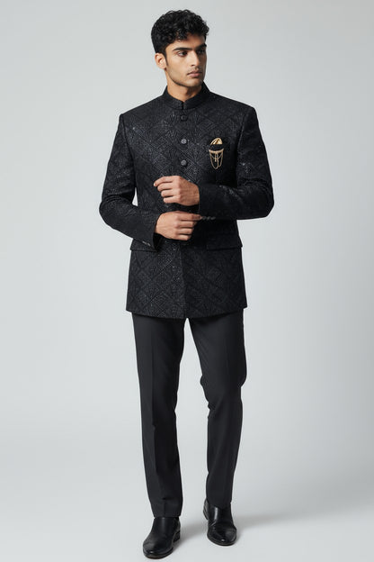 Black Textured Jodhpuri Suit – Classic Royal Party Wear