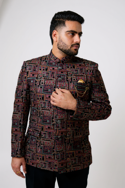 Multicolor Geometric Jodhpuri Suit – Designer Party Wear