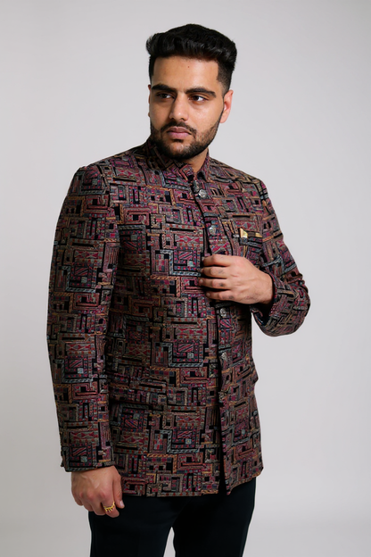 Multicolor Geometric Jodhpuri Suit – Designer Party Wear
