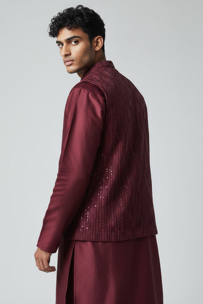 Maroon 3-Piece Kurta Set – Embroidered Festive Ensemble