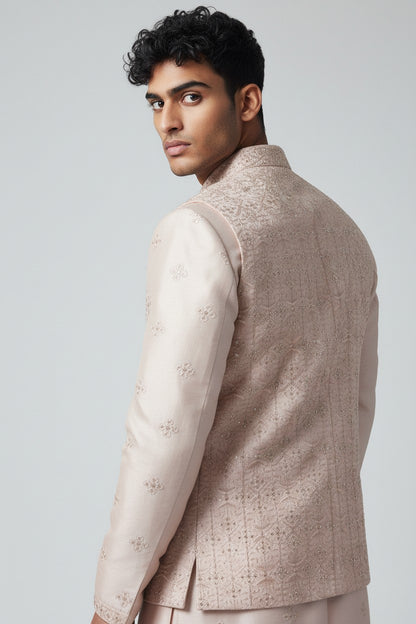 Blush Pink 3-Piece Kurta Set – Embroidered Wedding Ensemble