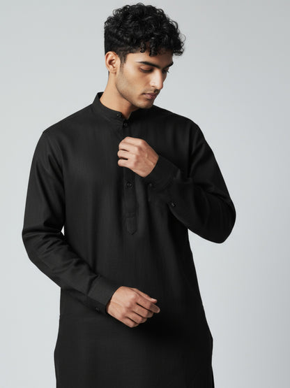 Black Kurta Pajama for Men – Classic Solid Cotton Festive Outfit