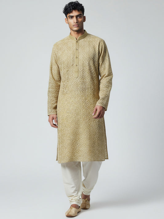 Green Chikankari Kurta Pajama for Men – Elegant Ethnic Wear