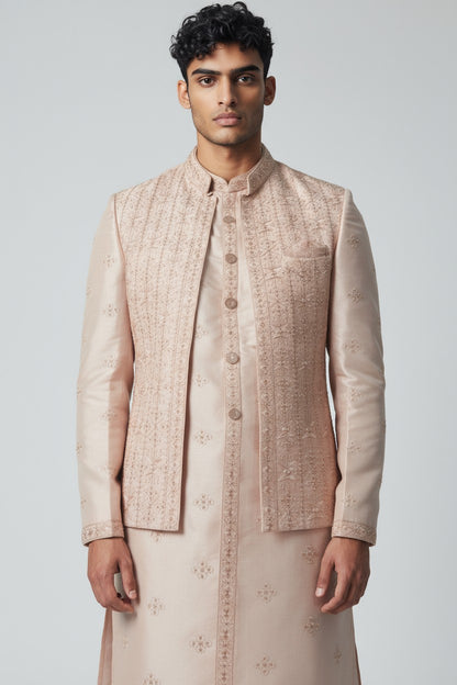 Blush Cream 3-Piece Kurta Set – Embroidered Wedding Wear