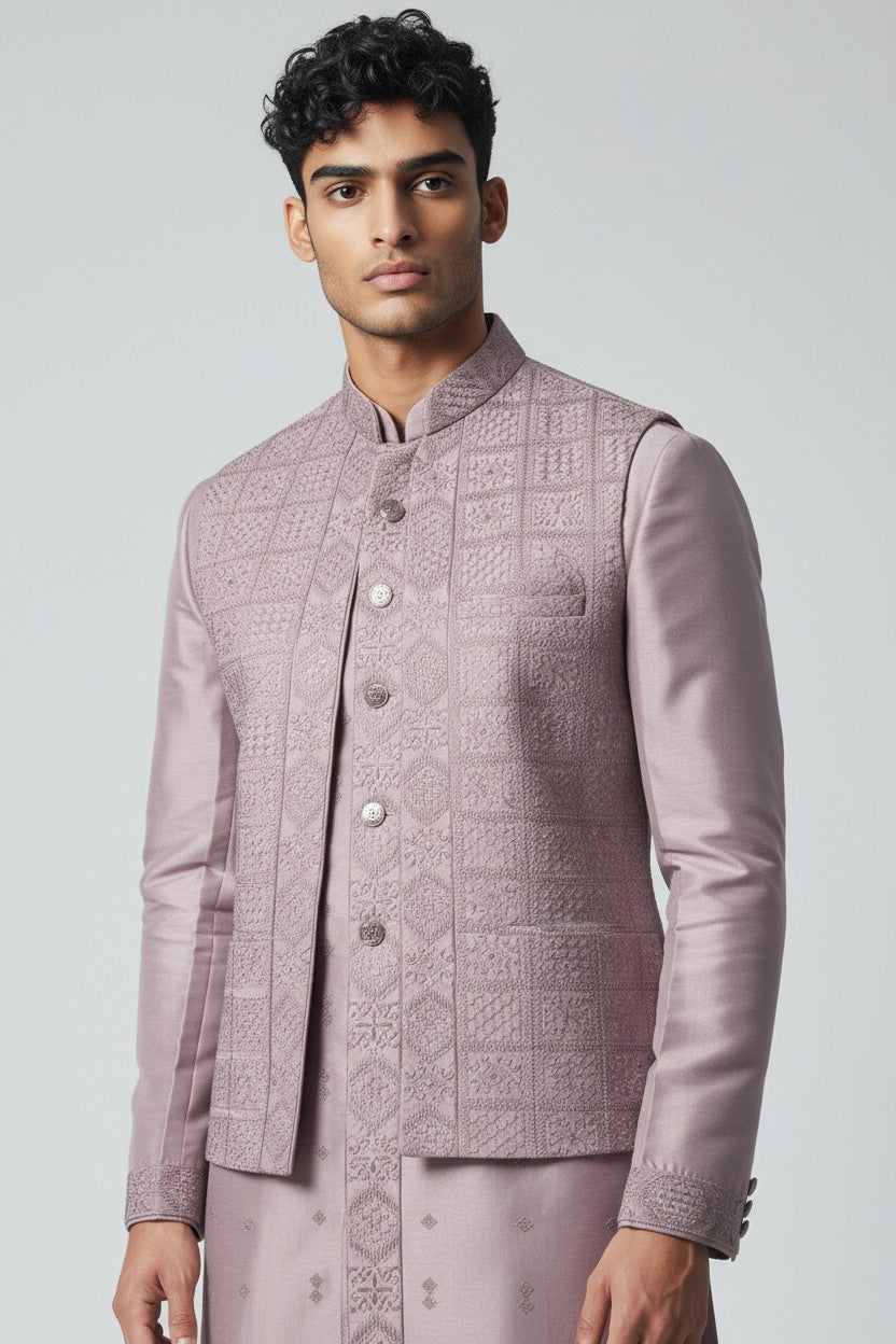 Lavender 3-Piece Kurta Set – Embroidered Festive Ensemble