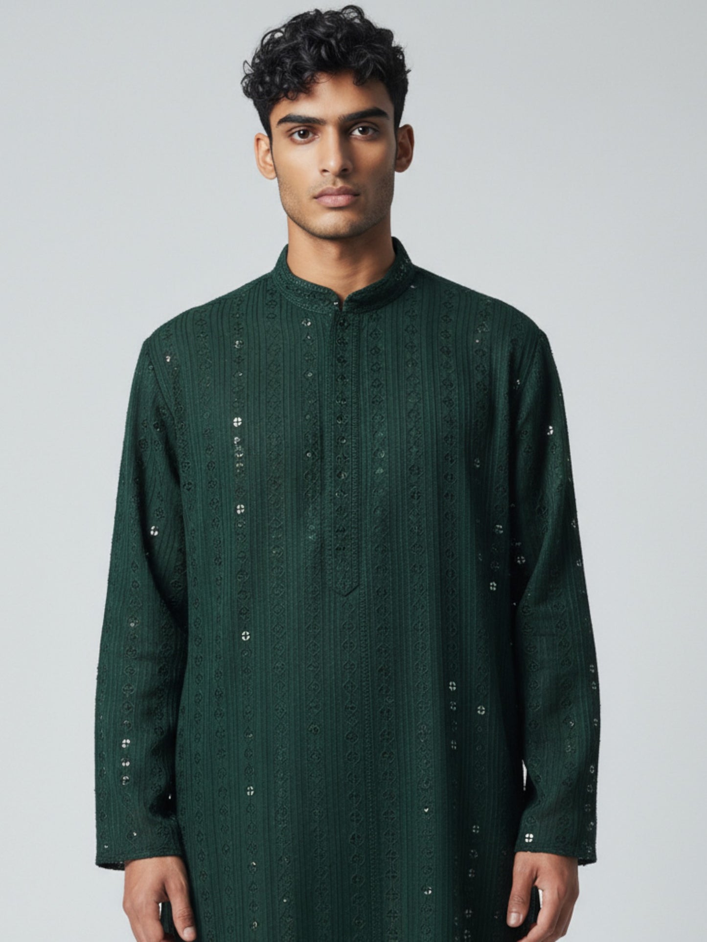 Forest Green Chikankari Kurta Pajama for Men – Festive Embroidered Set