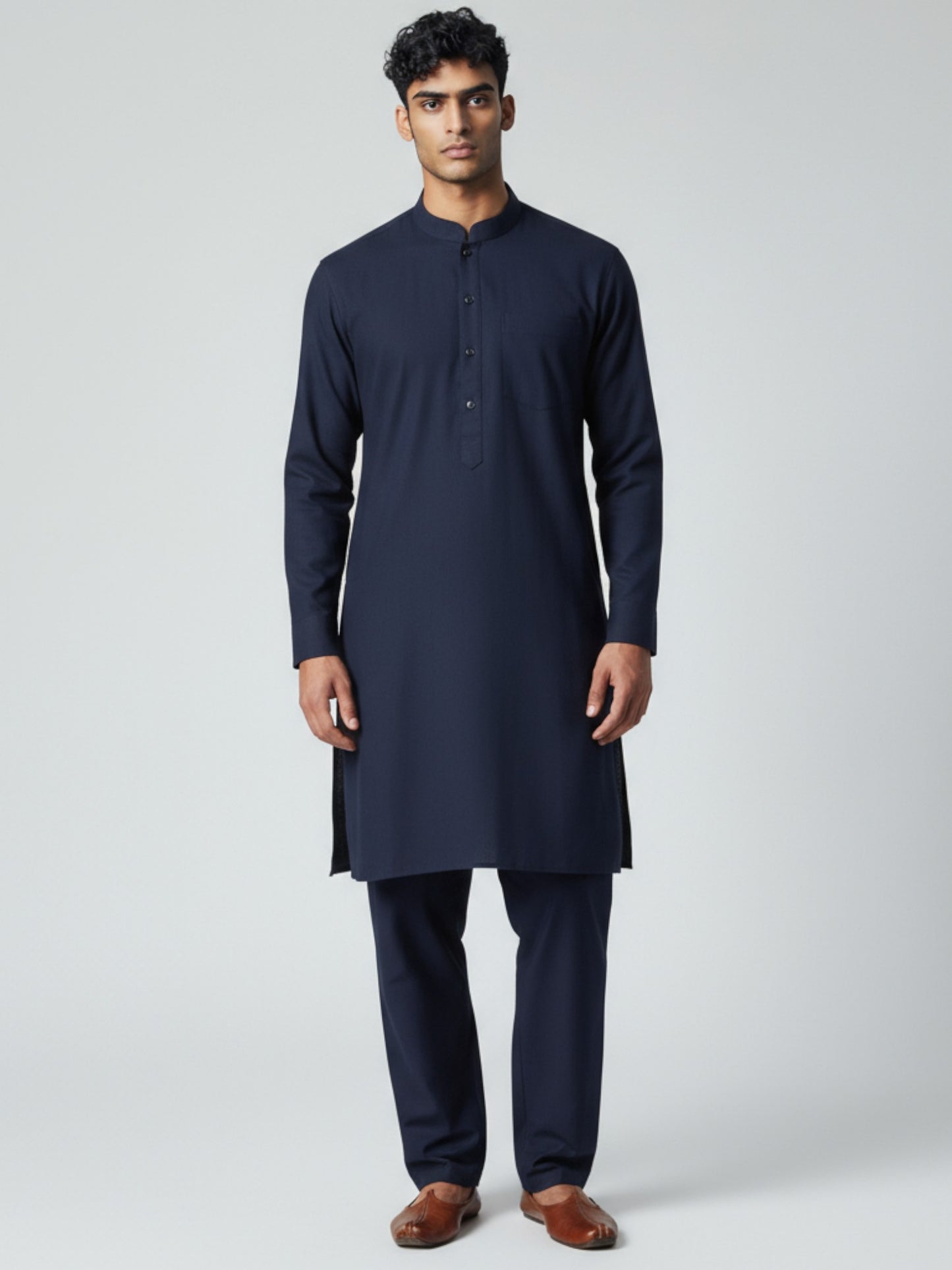 Navy Kurta Pajama for Men – Elegant Solid Cotton Ethnic Wear