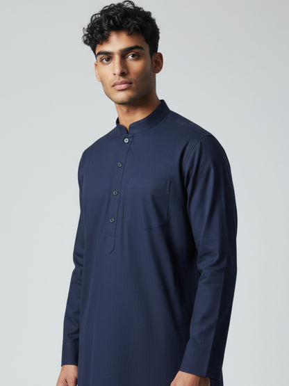 Navy Kurta Pajama for Men – Elegant Solid Cotton Ethnic Wear