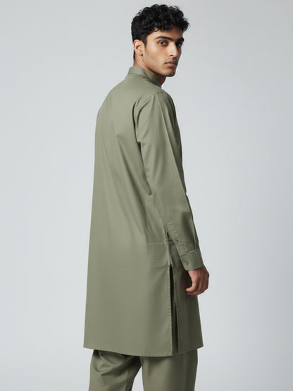 Olive Green Kurta Pajama for Men – Classic Solid Cotton Ethnic Wear
