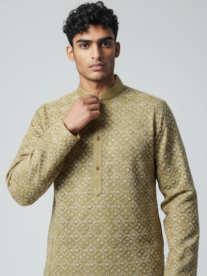Green Chikankari Kurta Pajama for Men – Elegant Ethnic Wear