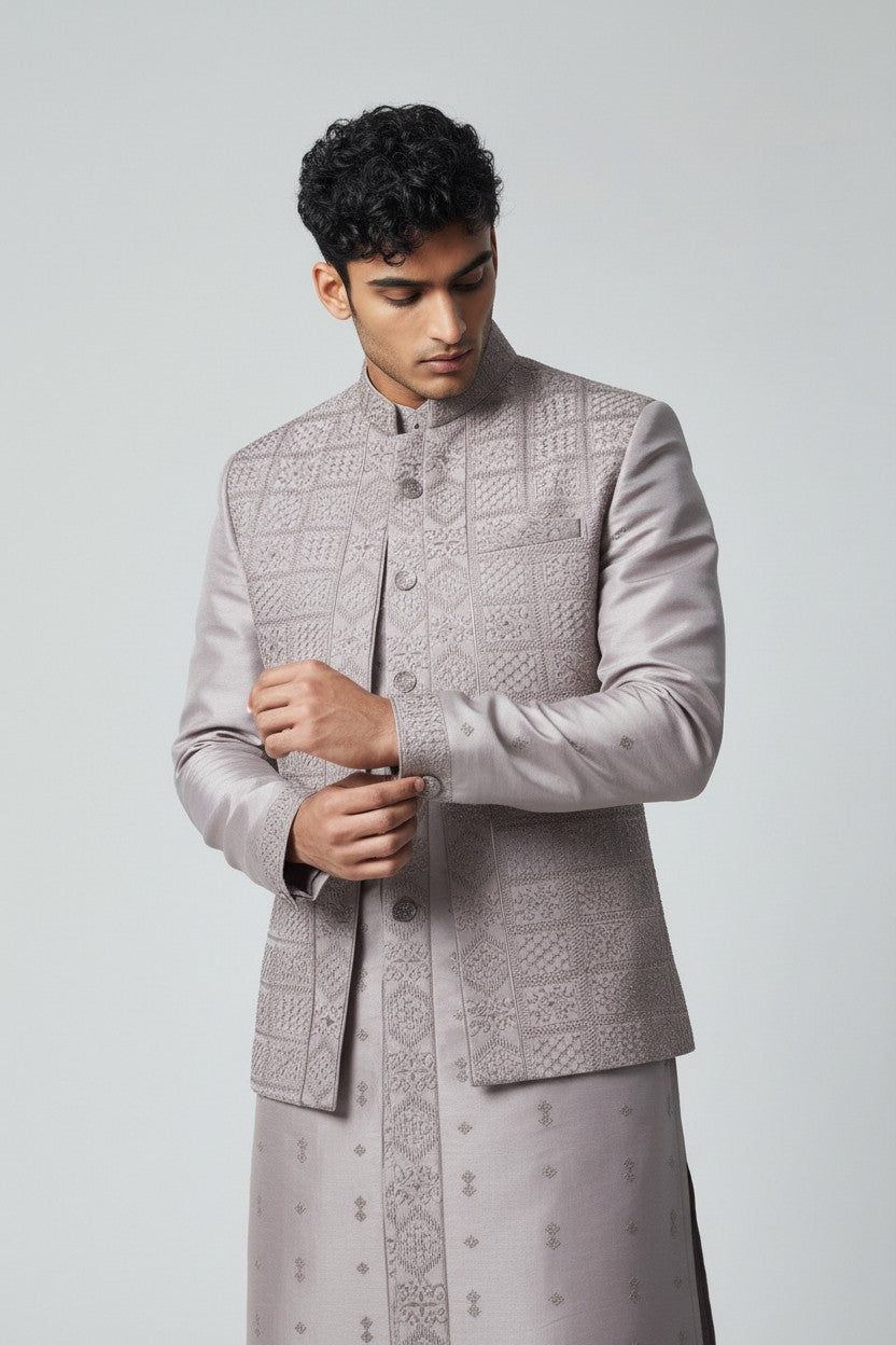 Lavender 3-Piece Kurta Set – Embroidered Festive Ensemble