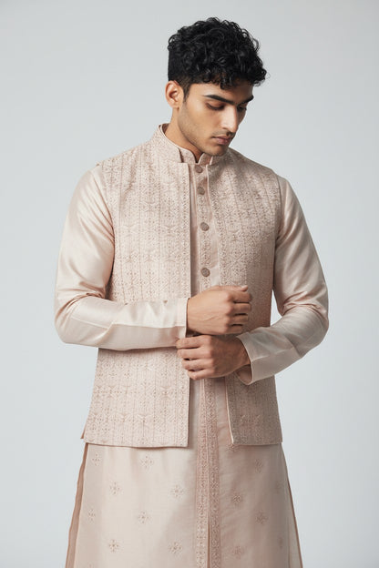 Blush Pink 3-Piece Kurta Set – Embroidered Wedding Ensemble