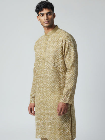 Green Chikankari Kurta Pajama for Men – Elegant Ethnic Wear