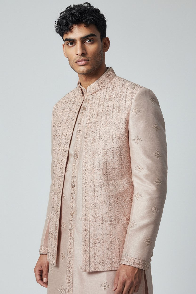 Blush Cream 3-Piece Kurta Set – Embroidered Wedding Wear