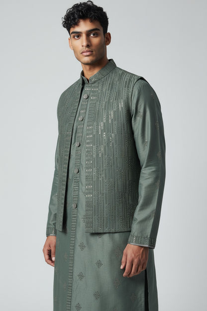 Olive Green 3-Piece Kurta Set – Embroidered Festive Wear